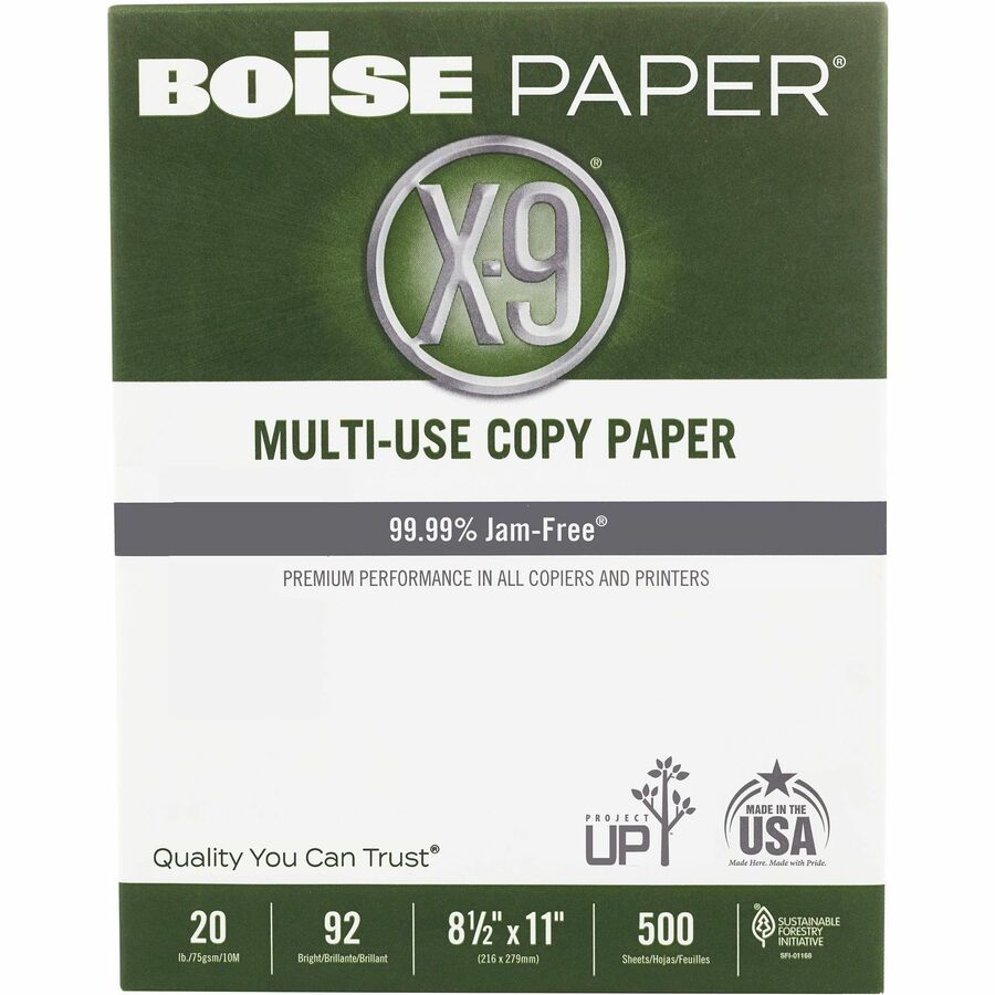 BOISE X9 MultiUse Copy Paper, 8.5" x 11" Letter, 92 Bright White, 20 lb., 10 Ream Carton