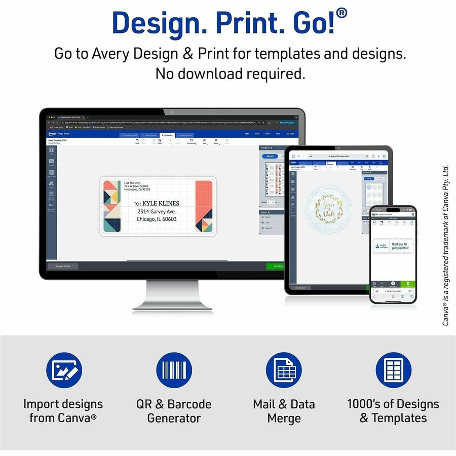 Avery® Easy Peel Mailing Laser Labels 1 21/64" Width x 4" Length