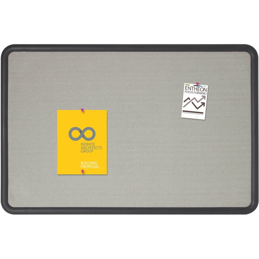 Quartet Contour Bulletin Board 24" Height x 36" Width Gray Fabric