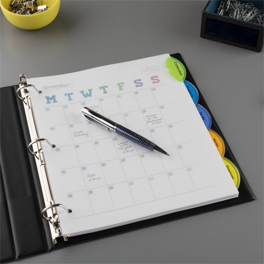 Avery® Plastic Binder Dividers, Insertable Multicolor Style Edge 5tabs