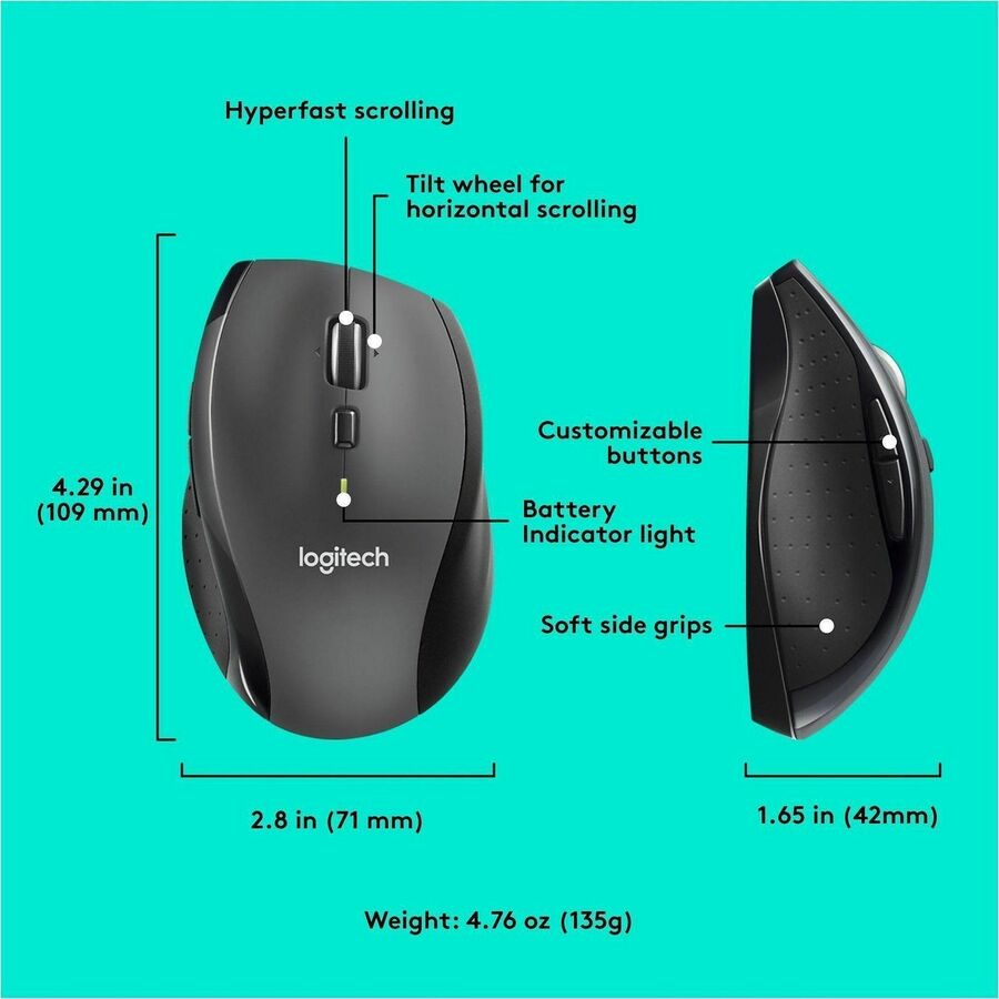 Logitech M705 Marathon Wireless Mouse, 2.4 GHz USB Unifying Receiver