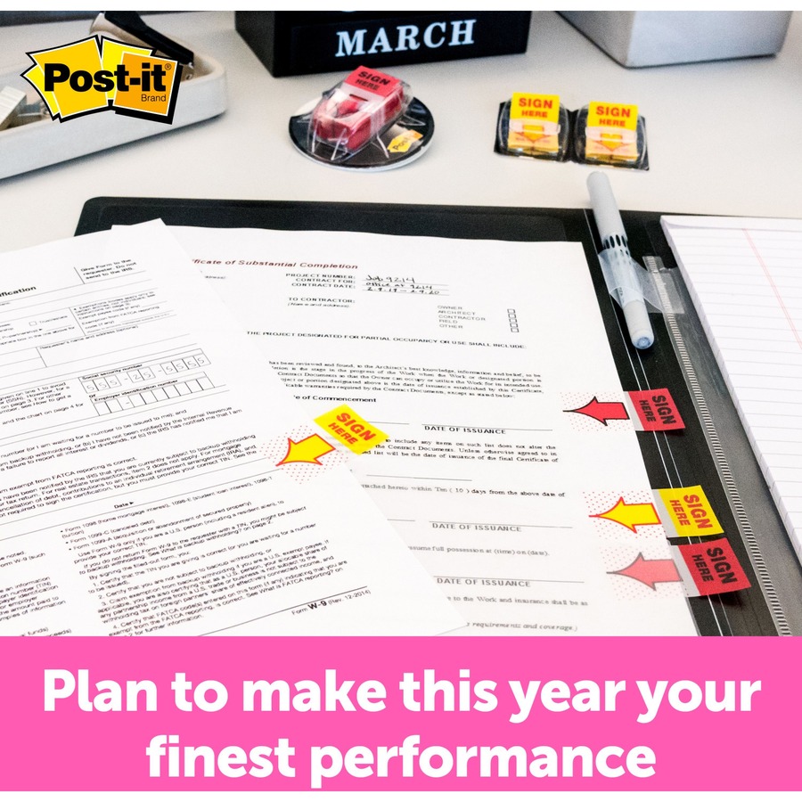 Postit® Sign Here Flags in Desk Grip Dispenser Flag/Tab Dispensers 3M