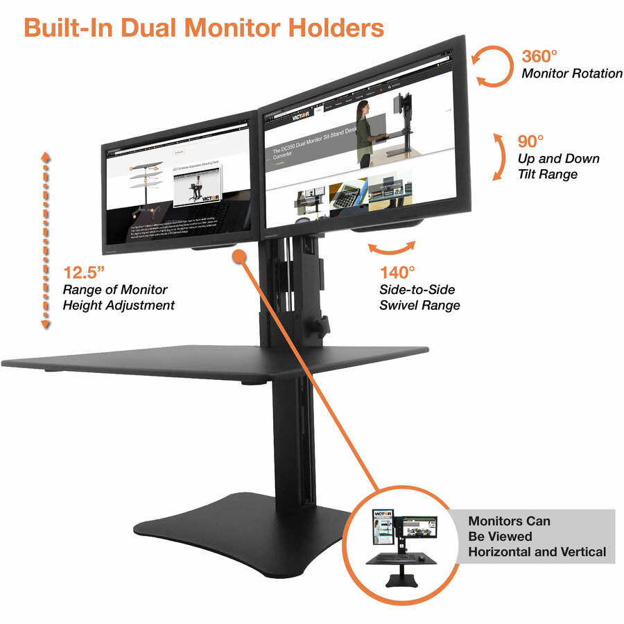 Victor High Rise Manual Dual Monitor Standing Desk Workstation