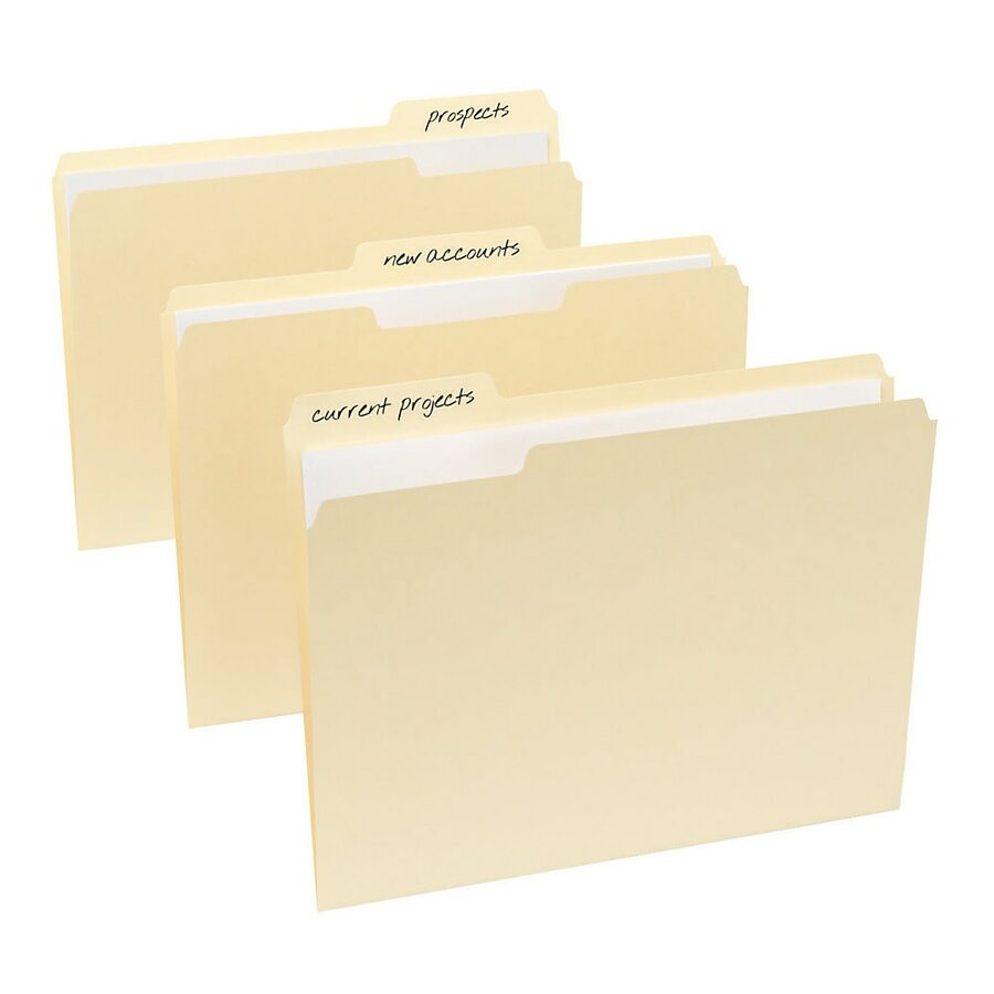 Office Depot File Folders, 1/3 Cut, Letter Size, 30 Recycled, Manila
