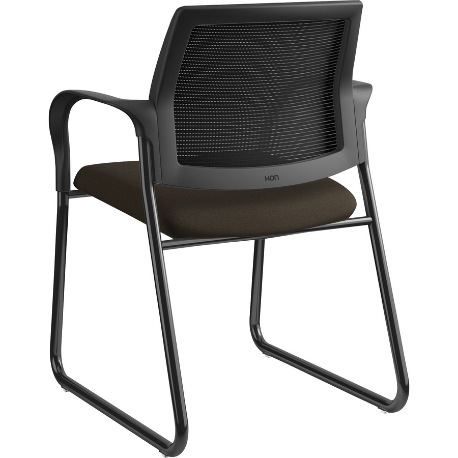 HON Ignition Chair Espresso Fabric Seat Black Mesh Back Black Steel Frame Sled Base