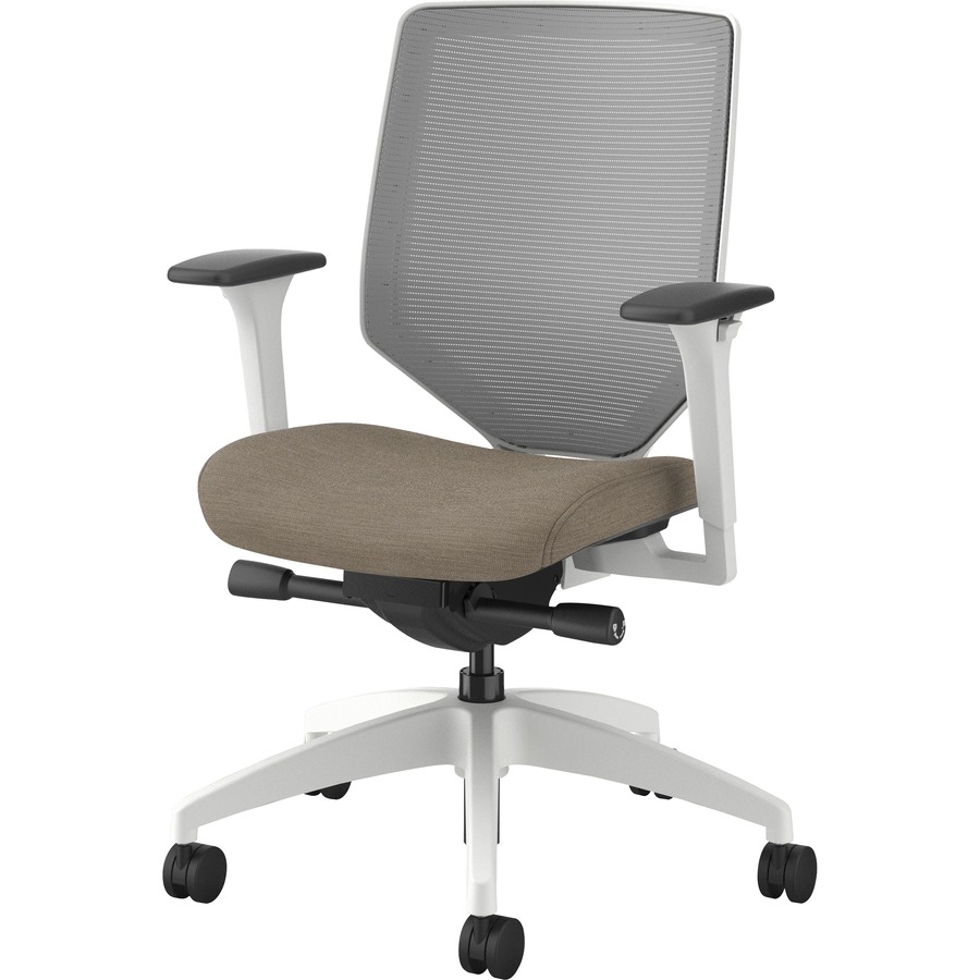 HON Solve MidBack Task Chair Putty Fabric Seat Fog Back White Frame Mid Back Armrest