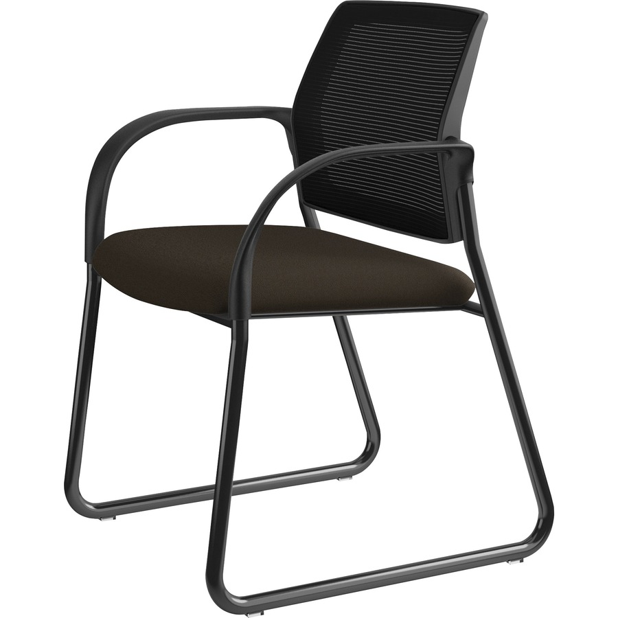 HON Ignition Chair Espresso Fabric Seat Black Mesh Back Black Steel Frame Sled Base