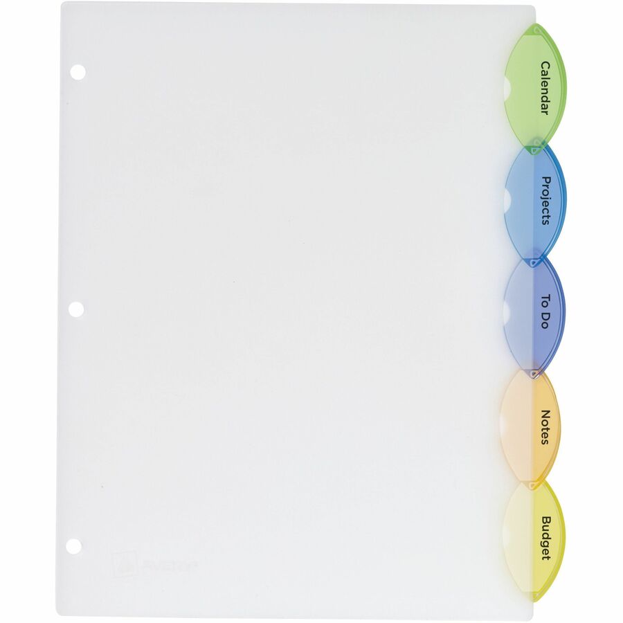Avery® Plastic Binder Dividers, Insertable Multicolor Style Edge 5tabs
