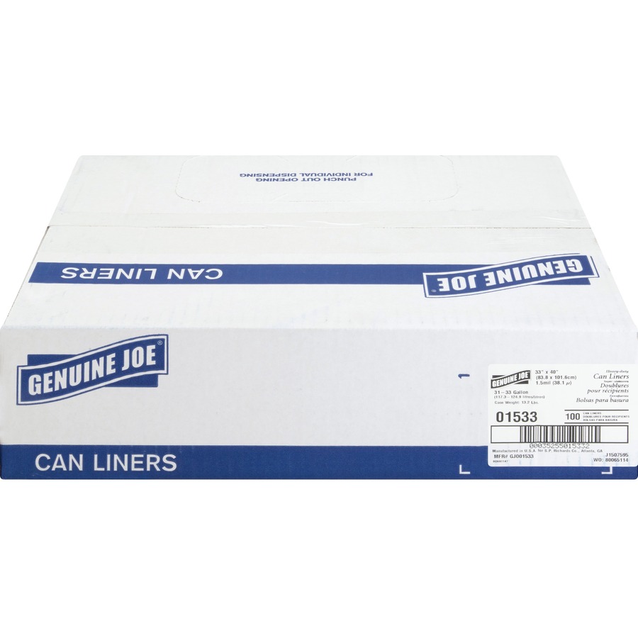 Genuine Joe HeavyDuty Trash Can Liners Medium Size 33 gal Capacity