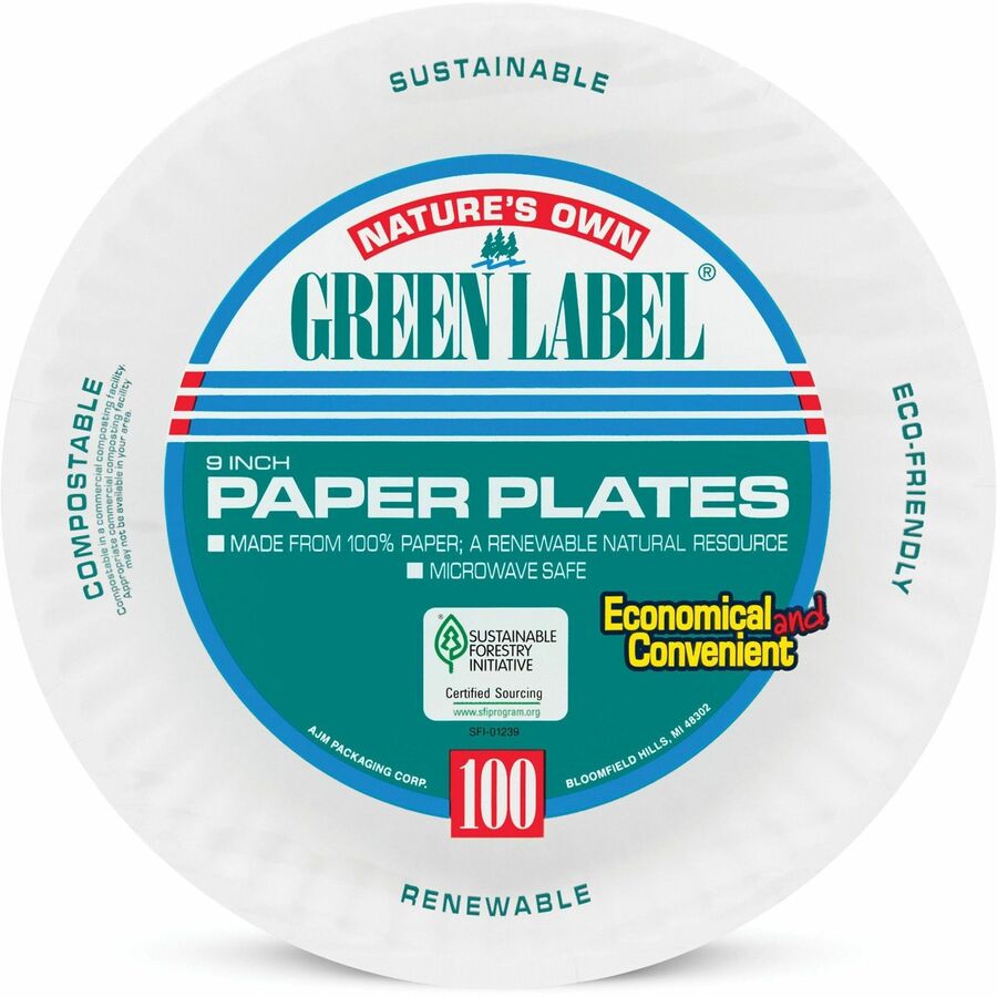 AJM Green Label 9" Economy Paper Plates Plates AJM Packaging