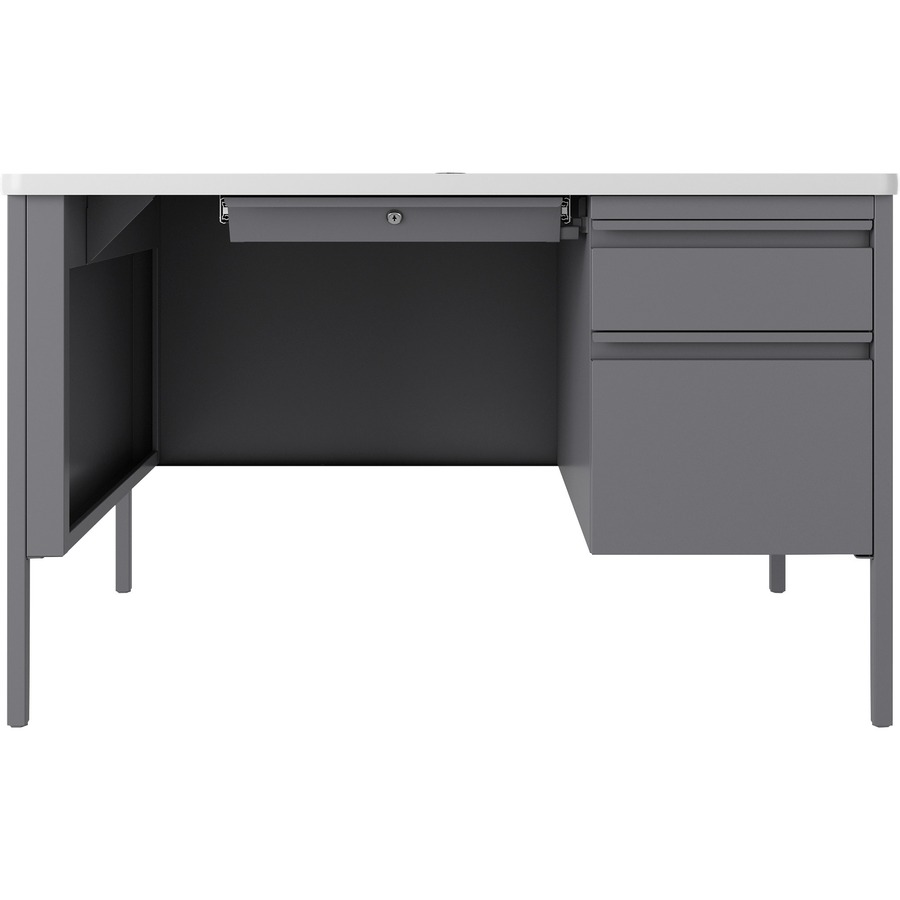 LLR66940 Lorell Fortress White/Platinum Steel Teachers Desk 48" x