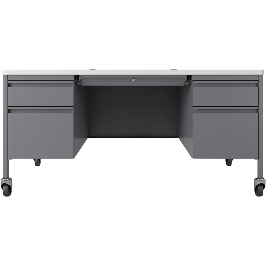 Lorell Fortress White/Platinum Steel Teachers Desk