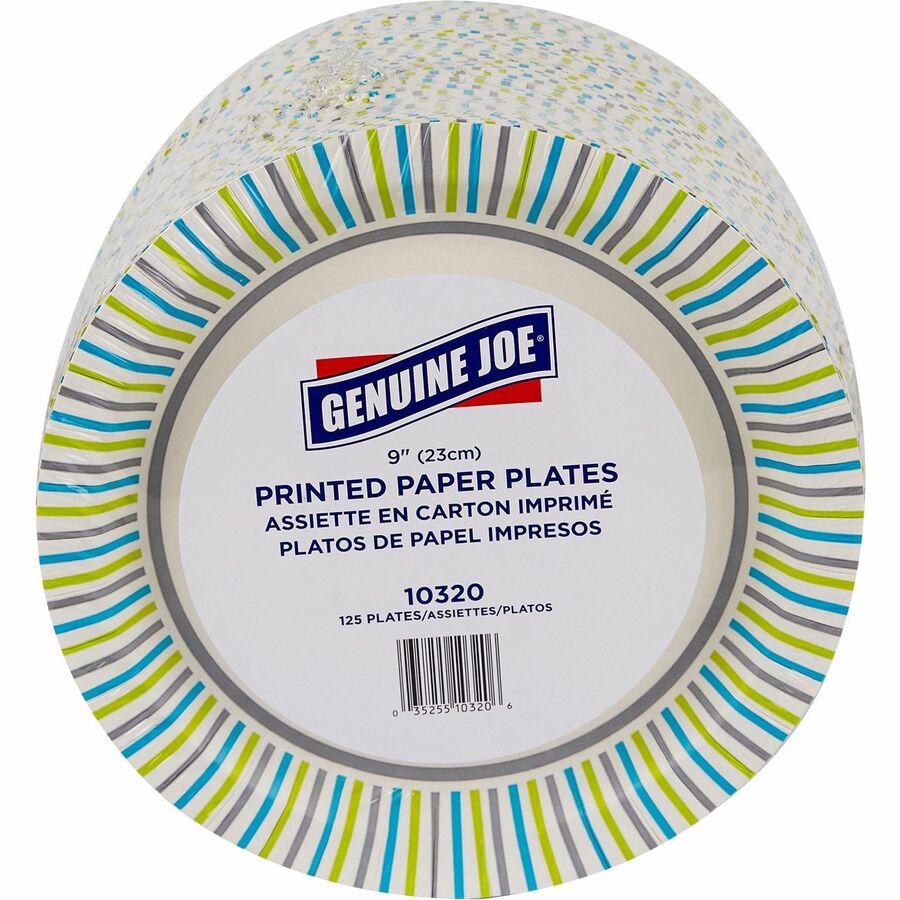 Genuine Joe Printed Paper Plates Disposable Assorted 125 / Pack