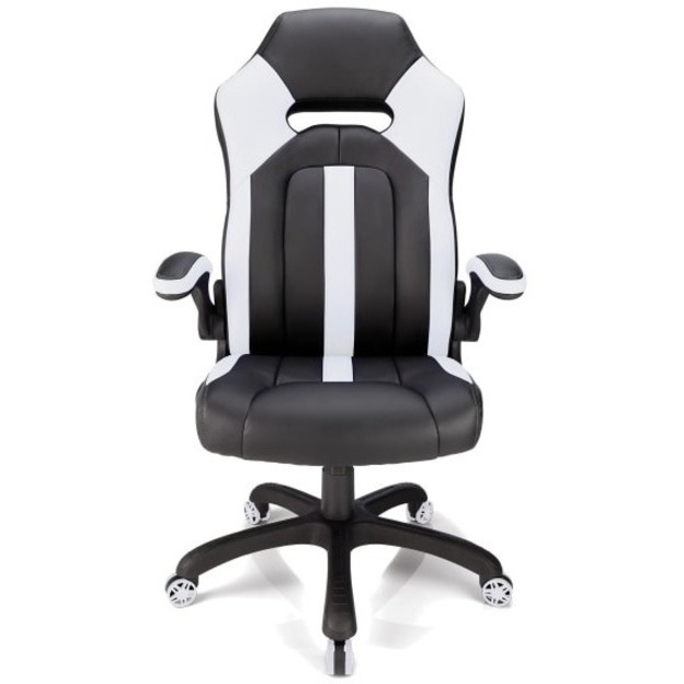 Realspace® Bonded Leather HighBack Gaming Chair, White/Black Gaming