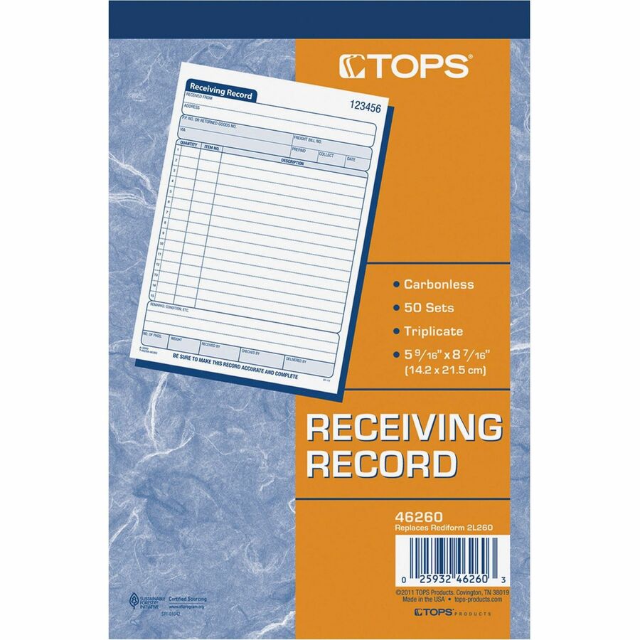 TOPS Carbonless Receiving Record Forms Receiving & Purchase Order