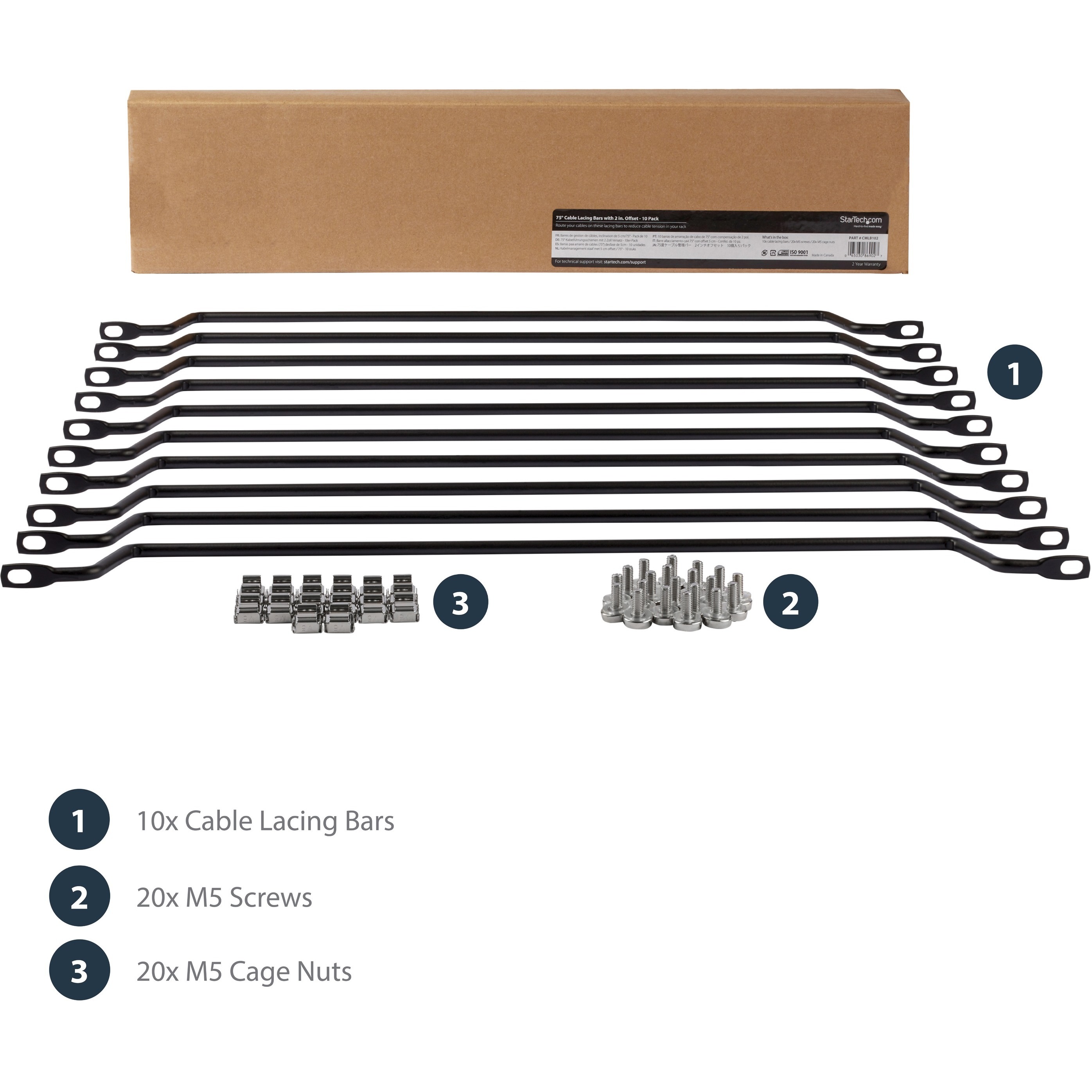 Horizontal Lacing Bar w/ 2 inch Offset at 75 Degrees Server Rack Cable Management