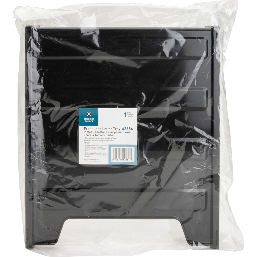 Business Source FrontLoad Stackable Letter Tray Desktop Stackable 25 Recycled Black