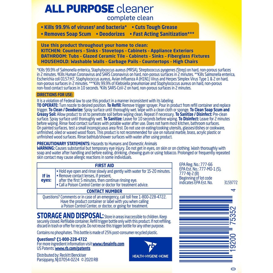 Lysol Lemon All Purpose Cleaner Spray 32 fl oz (1 quart) Lemon