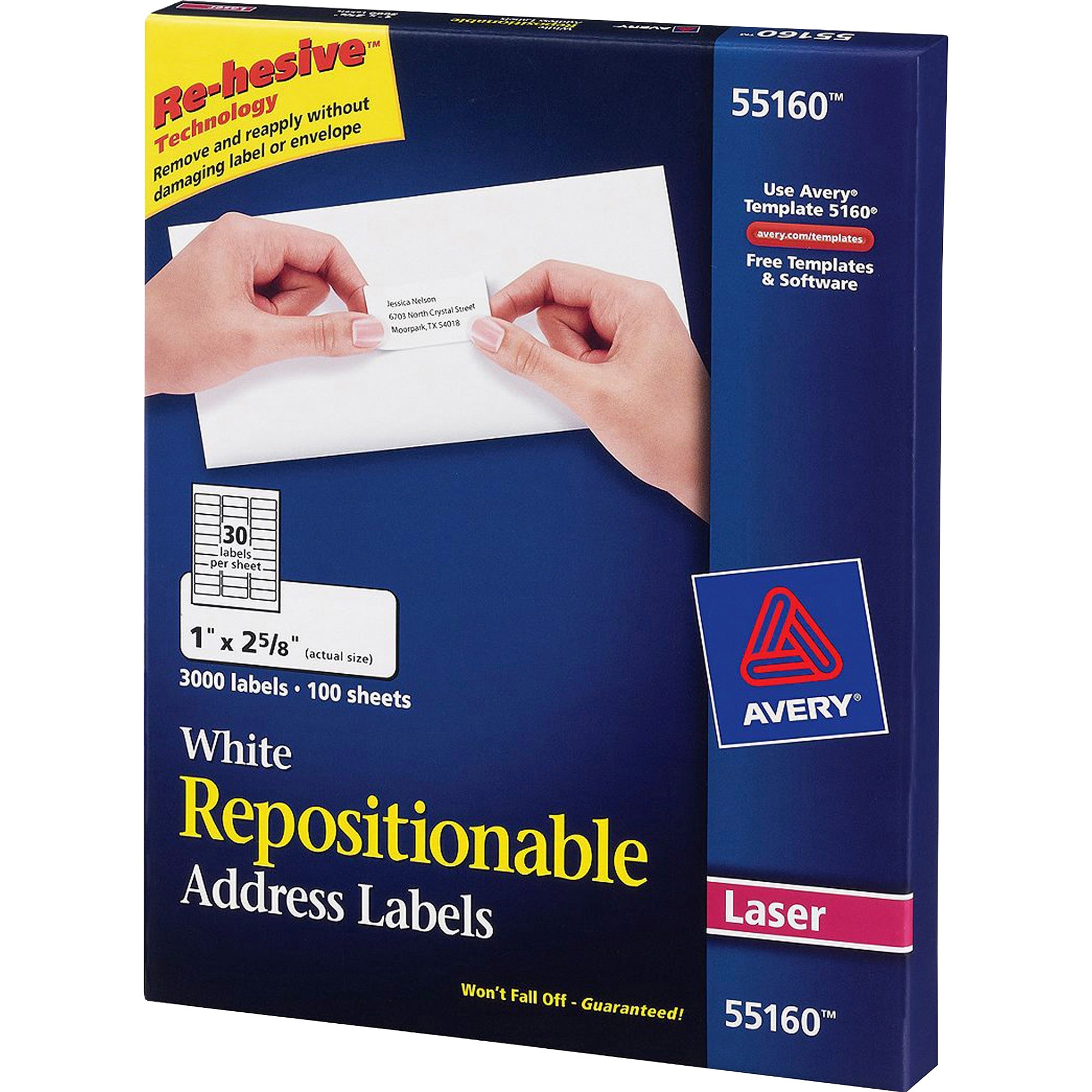 AVE55160 Avery® Repositionable Address Labels, Inkjet/Laser, 1 X 2 5/
