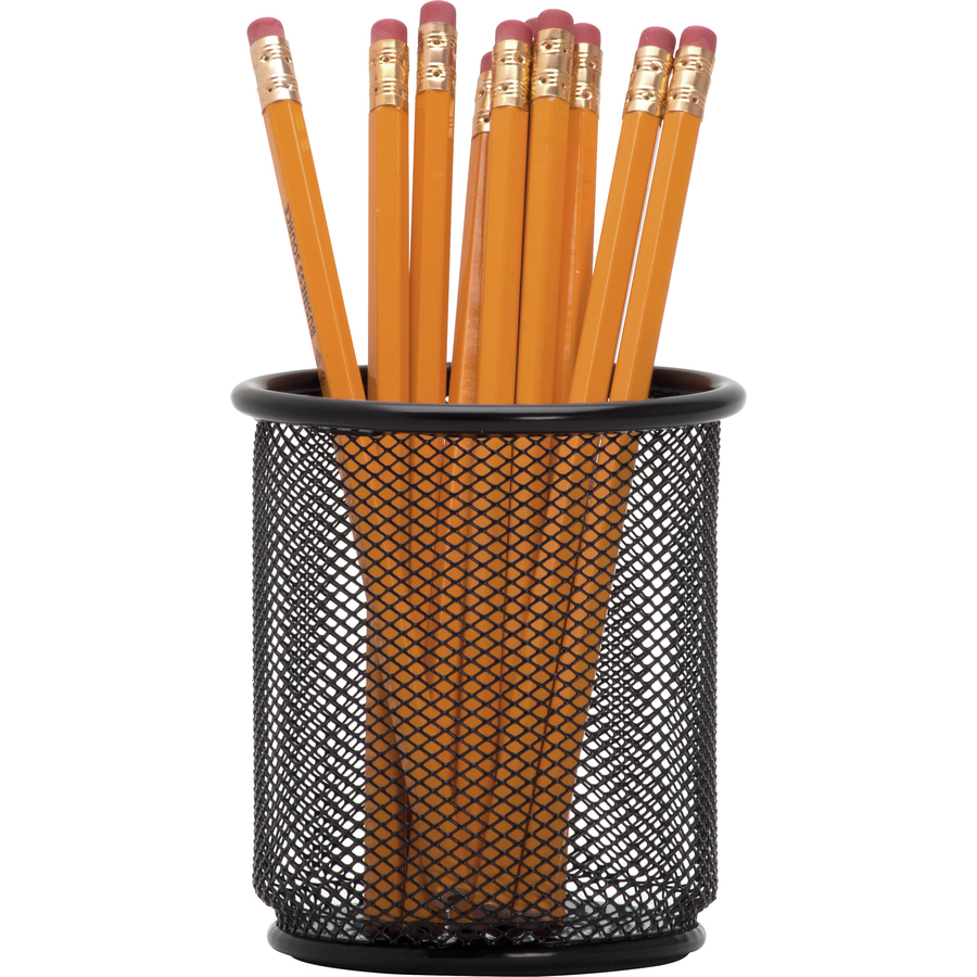Lorell Black Mesh/Wire Pencil Cup Holder 3.5" x 3.9" Steel 1 Each