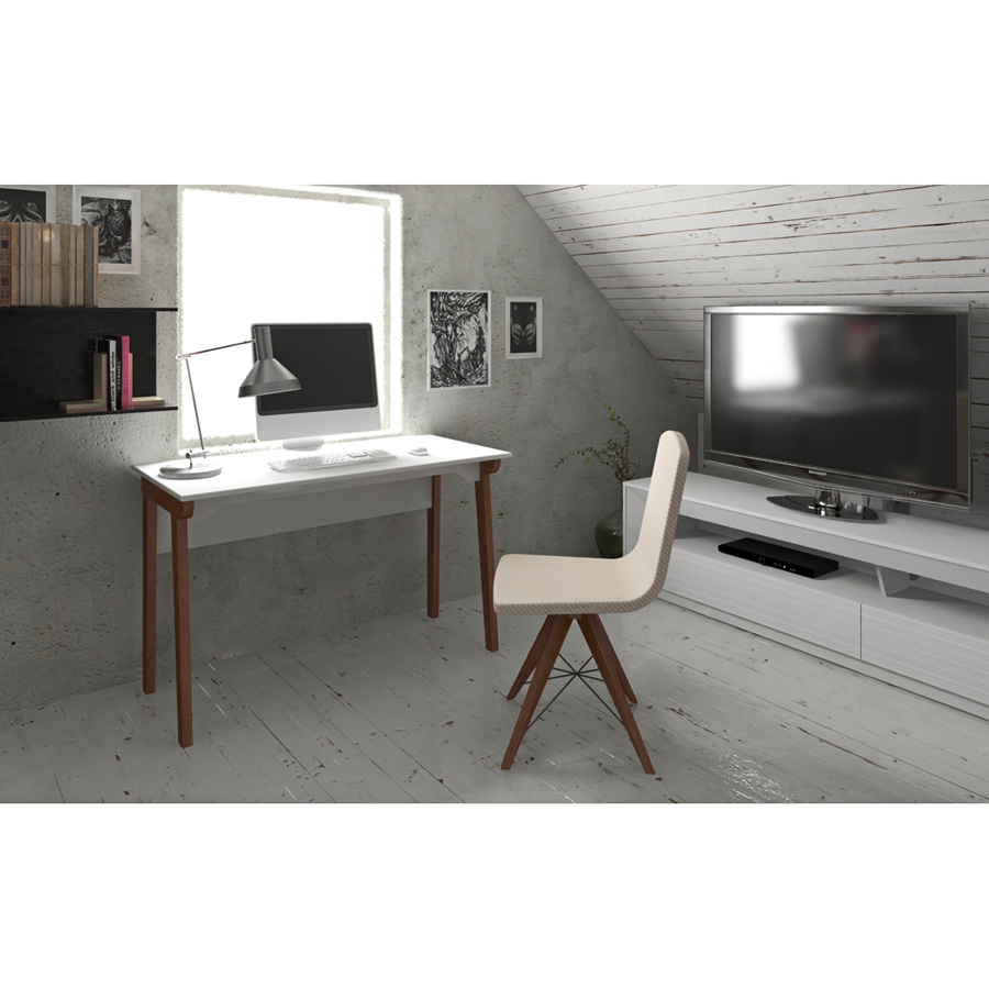 Lorell Midcentury Modern Office Desk White Rectangle Top Natural