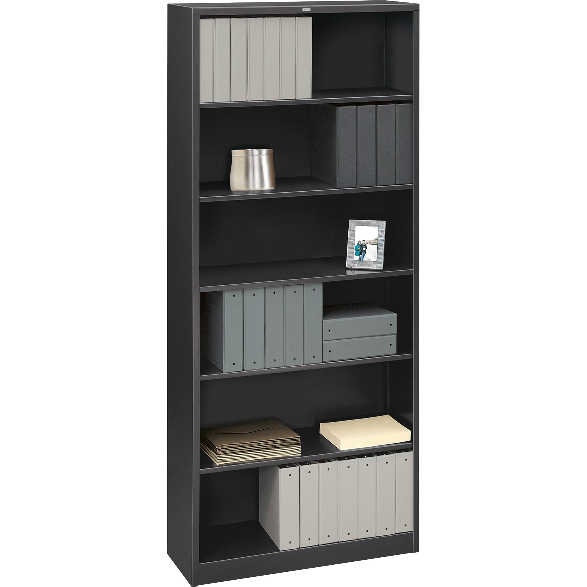 HON Brigade Steel Bookcase 6 Shelves 341/2"W Charcoal Finish Bookcase The HON Company