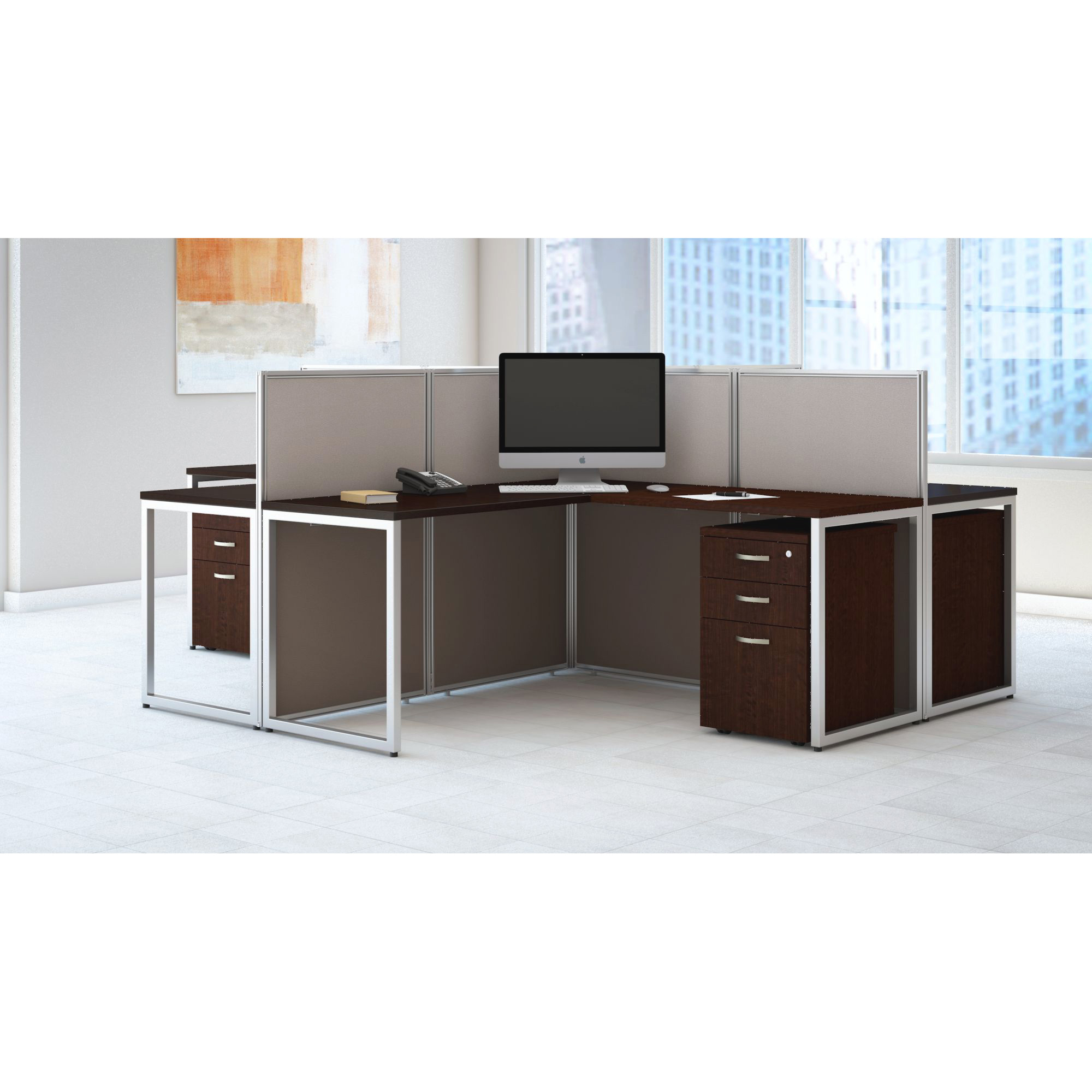 Bush Business Furniture Easy Office 60W 4 Person L Desk Open Office w/3