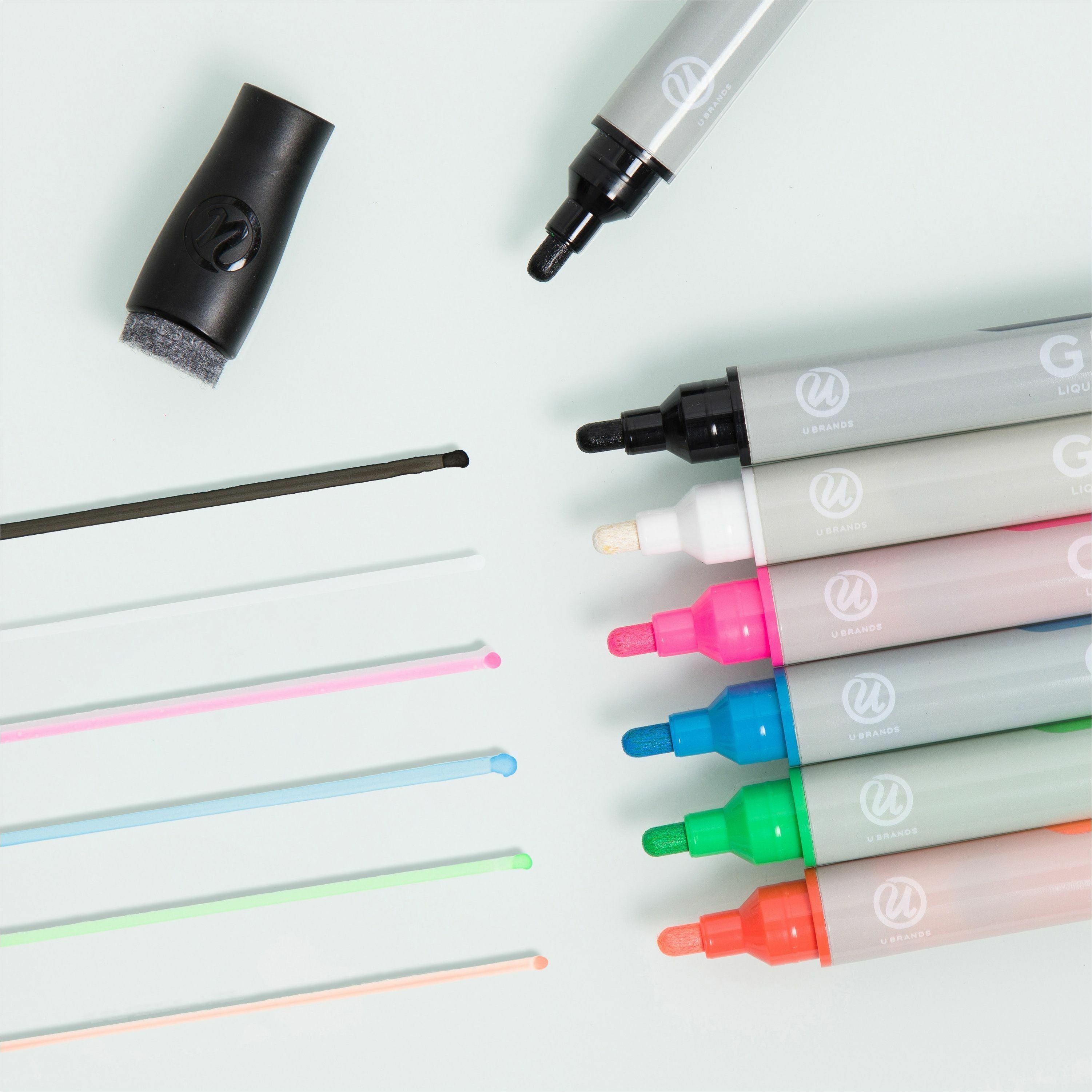 U Brands Liquid Glass Board Dry Erase Markers with Erasers, Low Odor