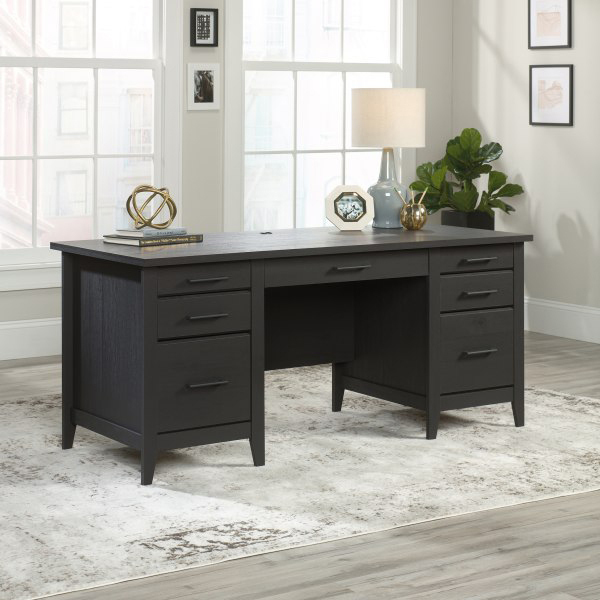 Sauder Summit Station 66"W Executive Desk, Raven Oak Executive Desks Sauder Woodworking Co