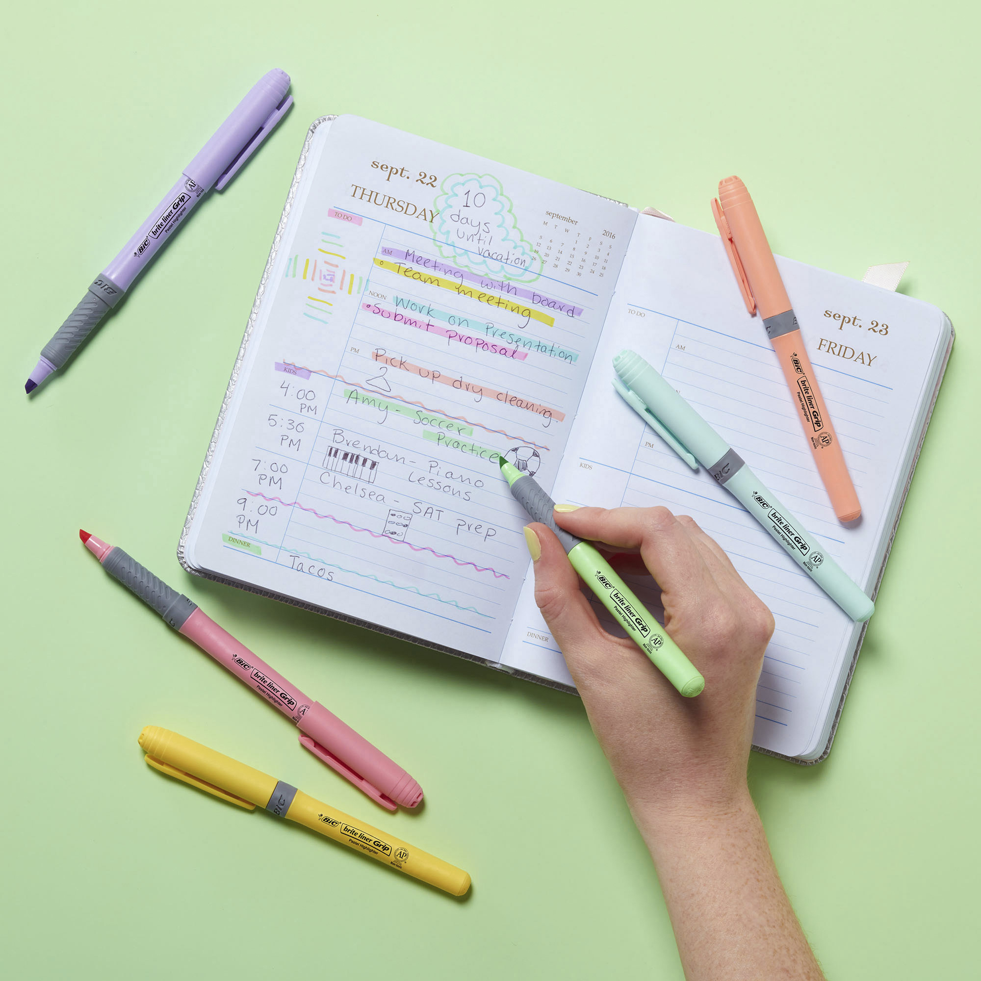 BIC Brite Liner Grip Highlighters, Assorted, 12 Pack 1.6 mm Marker