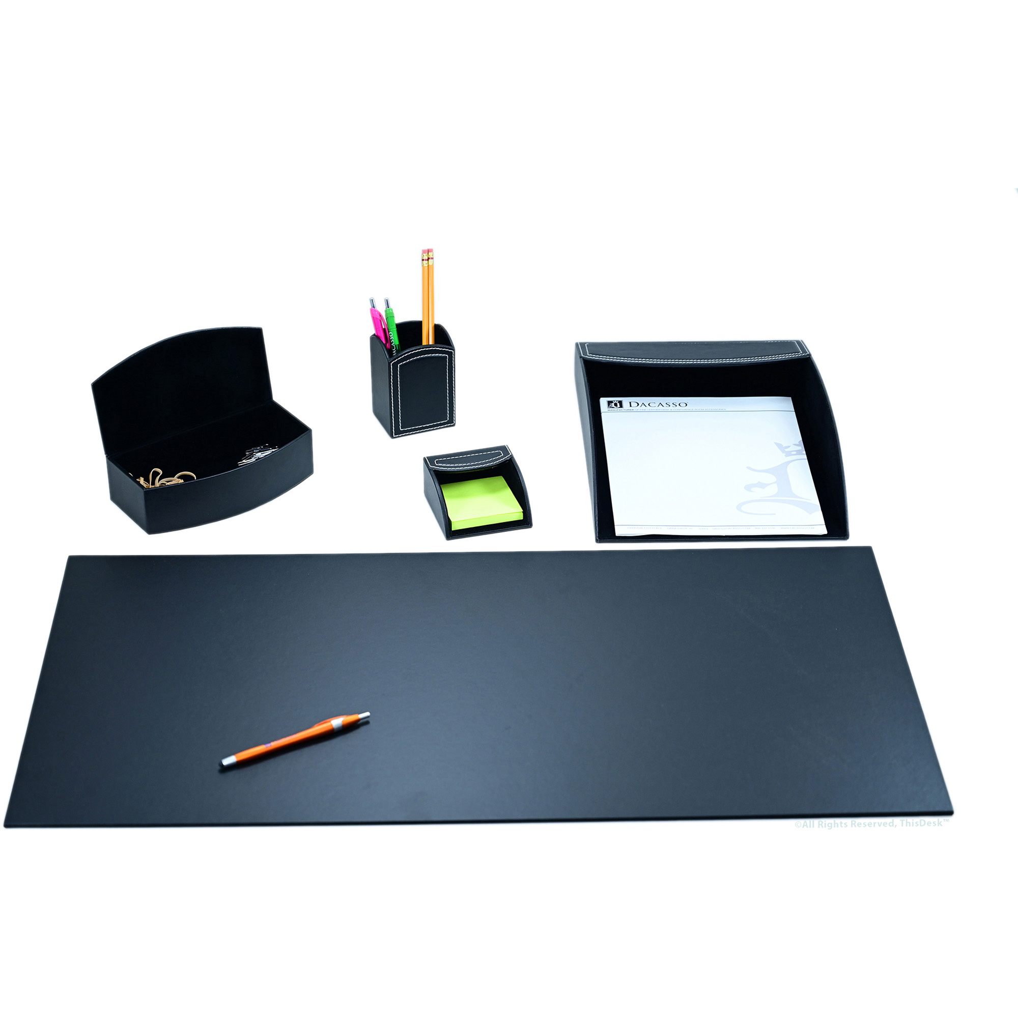 Dacasso 5piece Home/Office Leather Desk Accessory Set Desktop