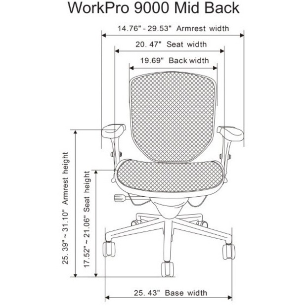 WorkPro® Quantum 9000 Series Ergonomic Mesh/Mesh MidBack Chair, Gray