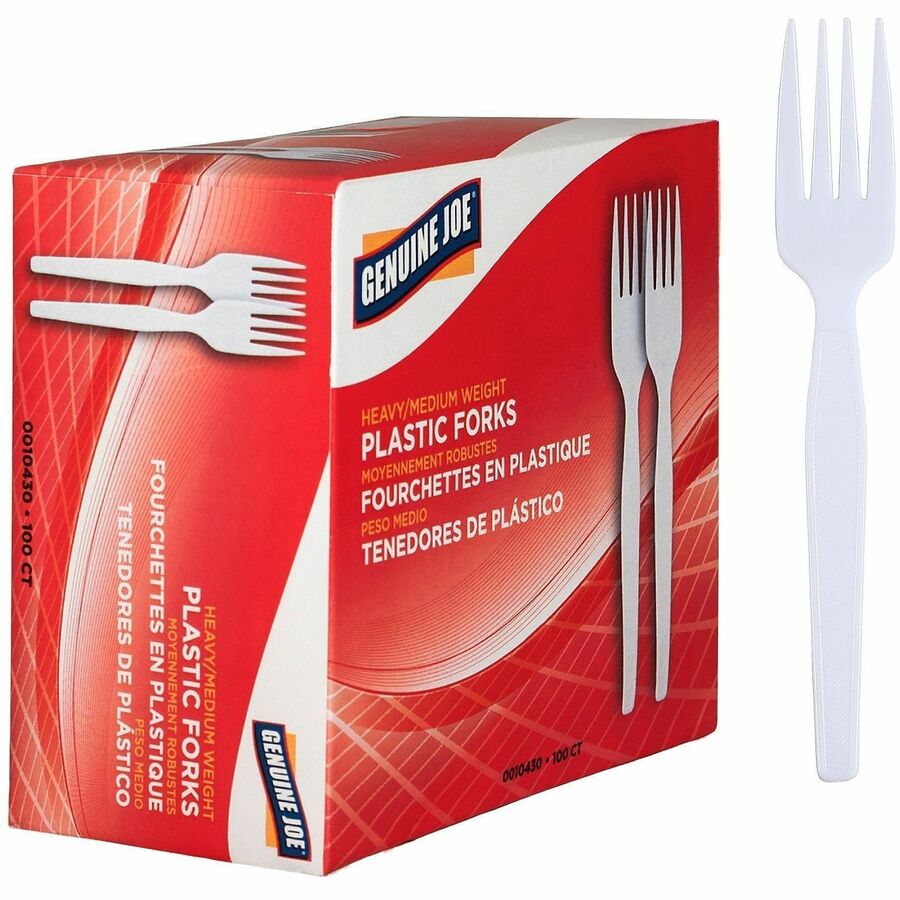 Genuine Joe Heavyweight White Plastic Forks 100/Box Polystyrene