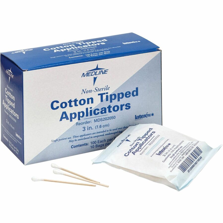 Medline Nonsterile CottonTip Applicators 3" 1000/Box White Servmart