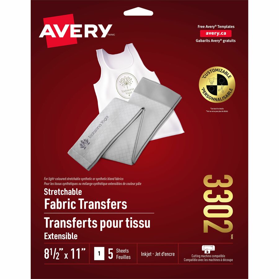 Avery® Stretchable Fabric Transfers, Matte, 81/2" x 11" , 5 Labels