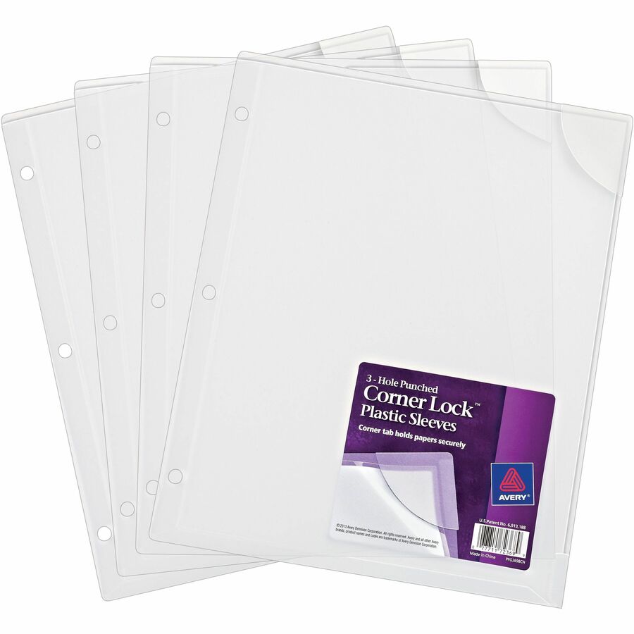 Avery® Corner Lock Plastic Sleeves 20 x Sheet Capacity 3 x Holes