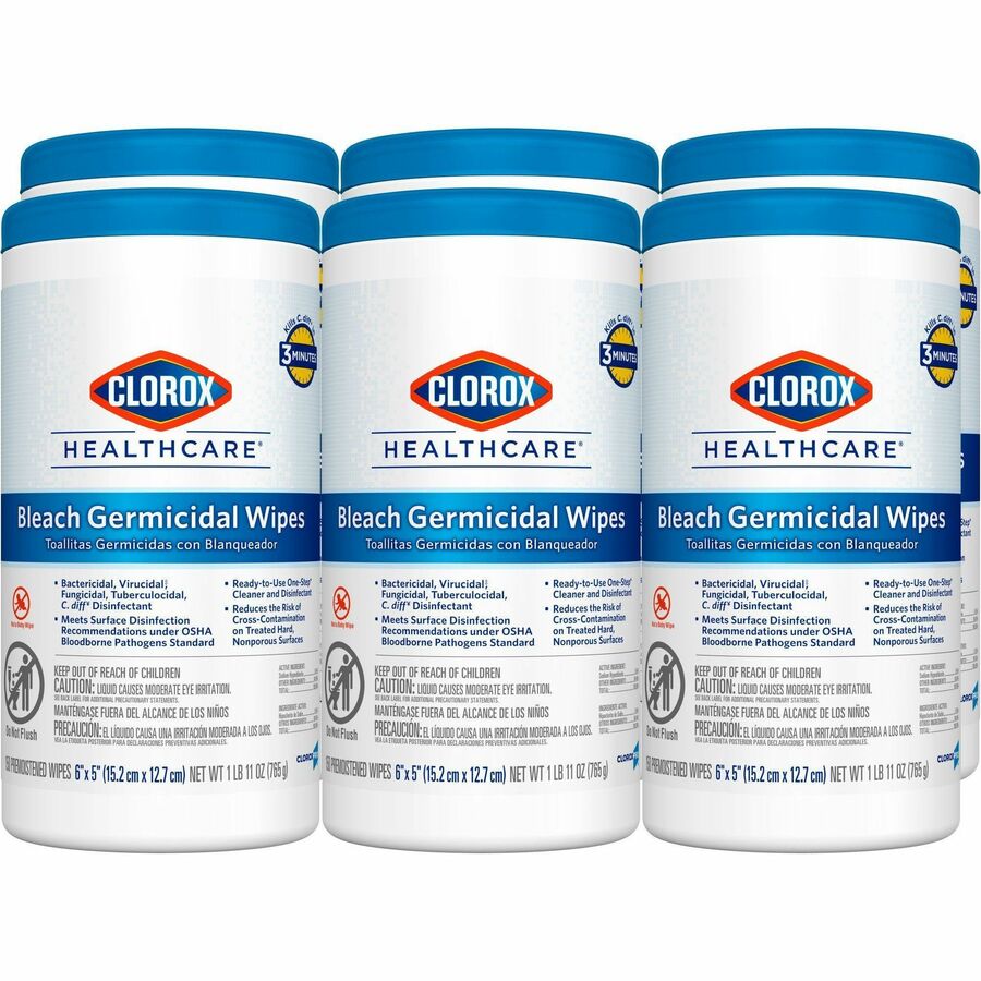 Clorox Healthcare Bleach Germicidal Wipes ReadyToUse Wipe6" Width x