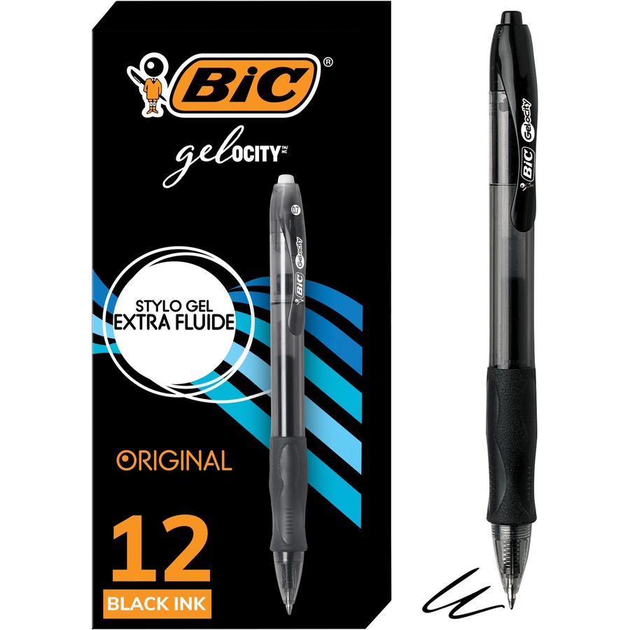 BIC Gelocity Original Black Gel Pens, Medium Point (0.7mm), 12Count