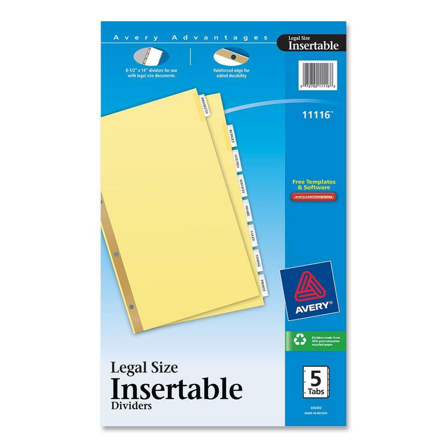 Avery® Insertable Dividers Reinforced Gold Edge 8 Blank Tab(s) 8