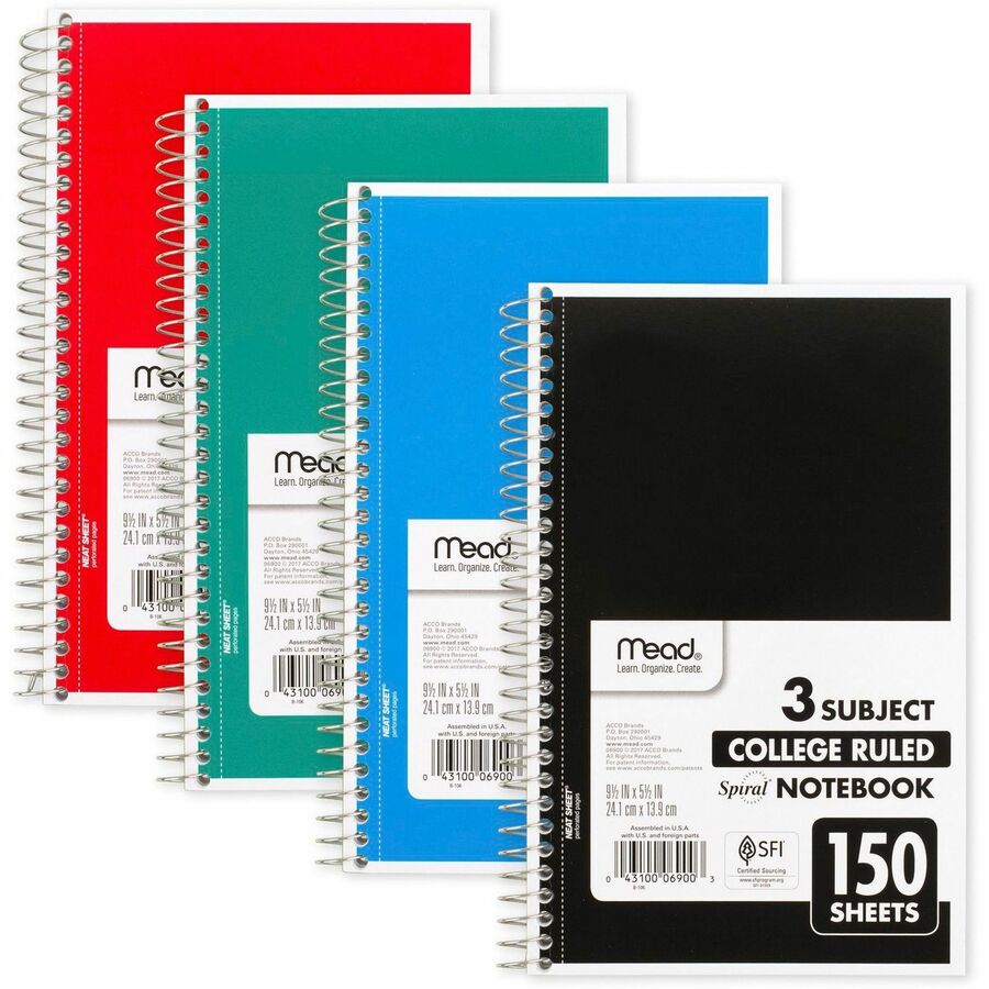 Mead 3Subject Wirebound College Rule Notebook