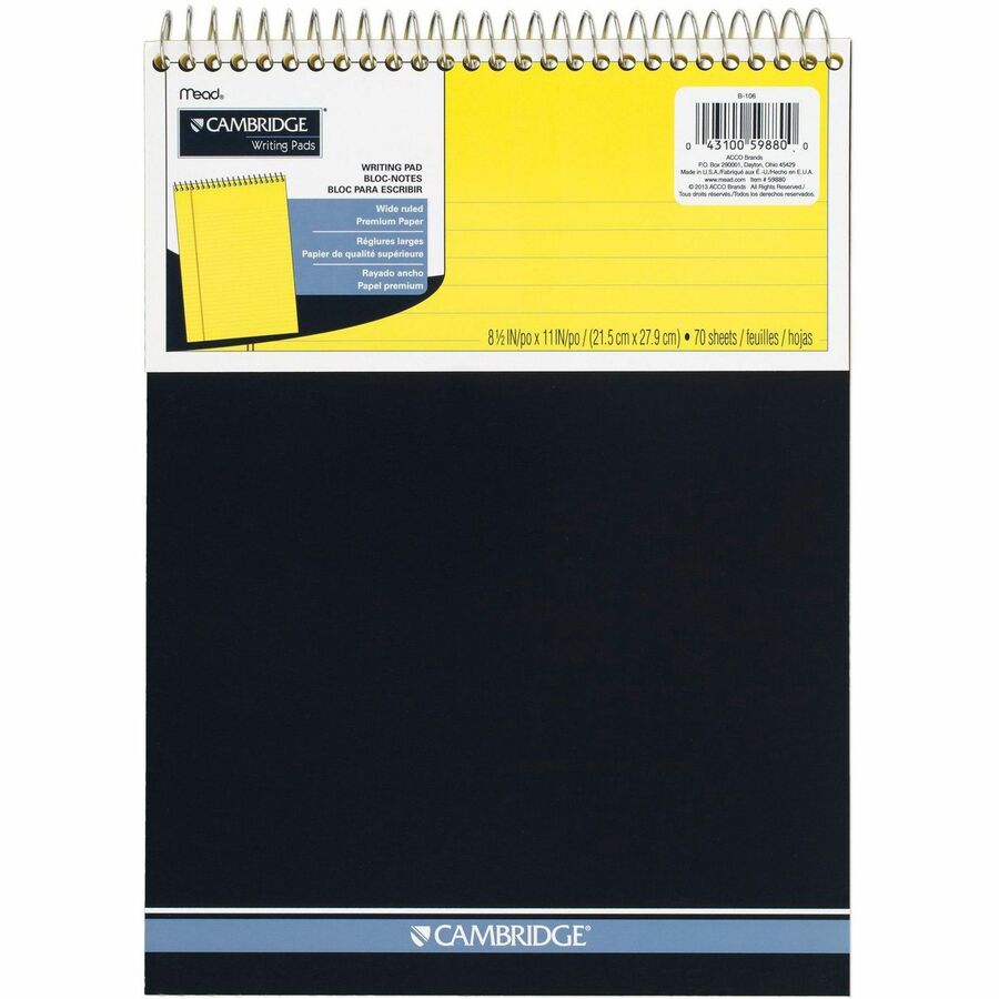 Mead Premium Wirebound Legal Pads 70 Sheets Spiral 20 lb Basis Weight 8 1/2" x 11 3/4