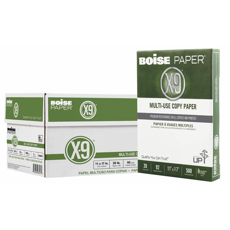 BOISE X9 MultiUse Copy Paper, 11" x 17" Ledger, 92 Bright White, 20 lb., 5 Ream Carton (2,500