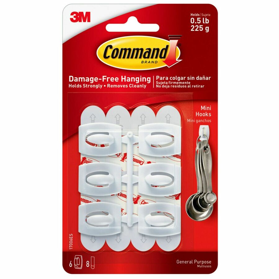 Command Mini White Hooks with White Strips Mounting Tape & Putty 3M