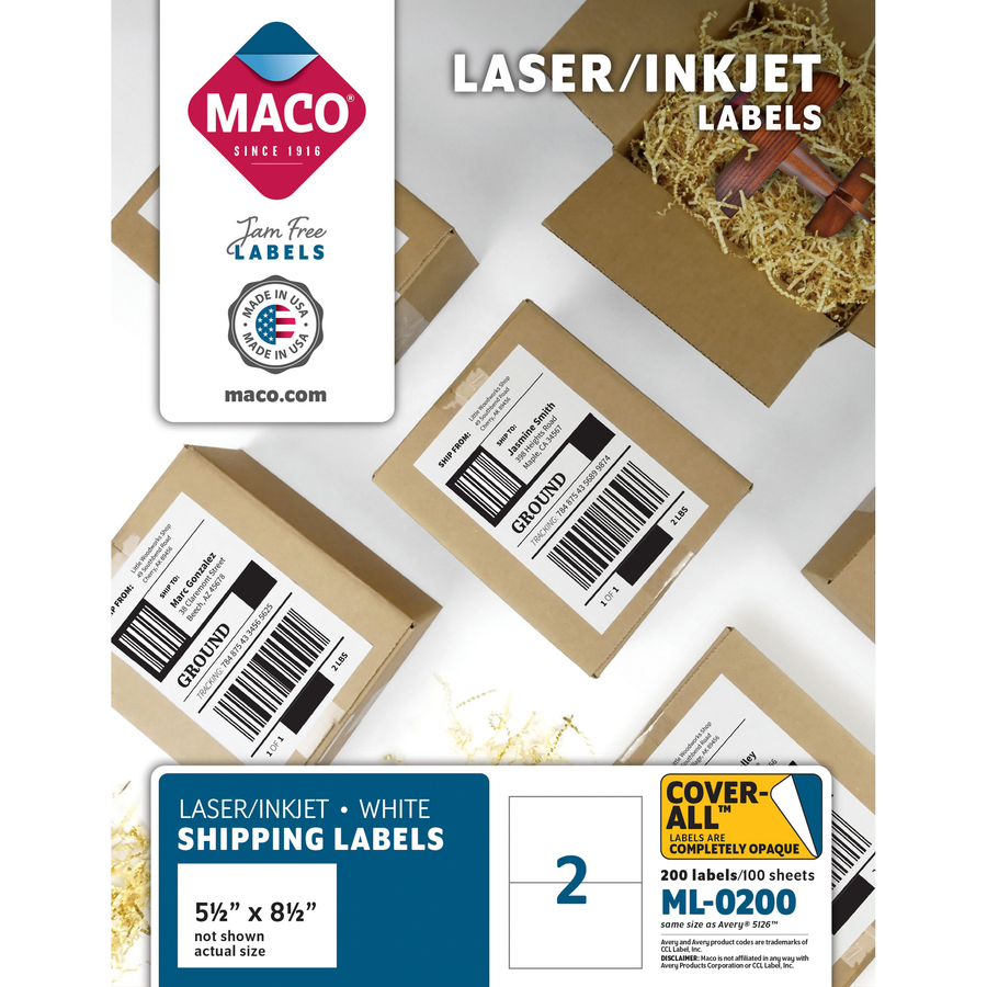 MACO White Laser/Ink Jet Shipping Label Mailing & Address