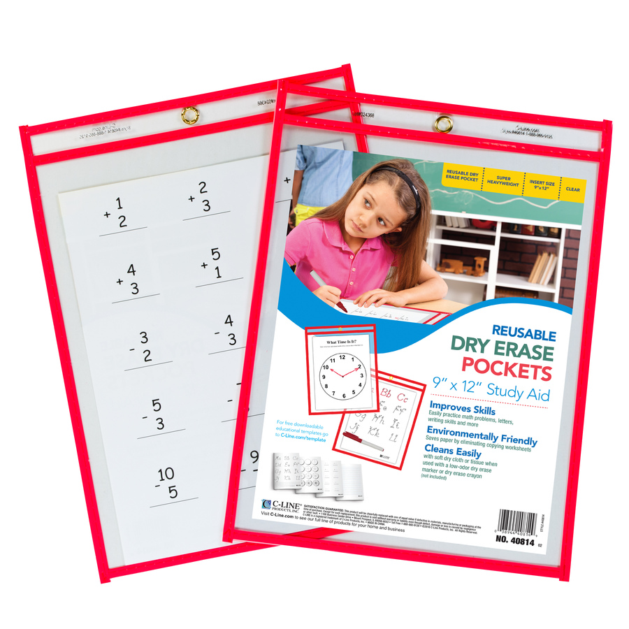 CLine Reusable Dry Erase Pocket Study Aid Learning Boards CLine