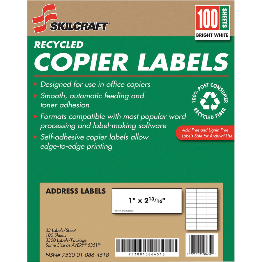 NSN0864518 SKILCRAFT® 7530010864518 Skilcraft Recycled Copier Labels