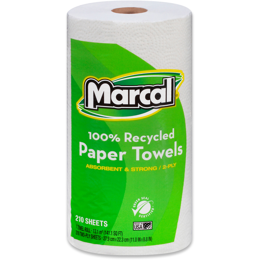 Marcal 100 Recycled, Jumbo Roll Paper Towels 2 Ply 11" x 9" 210