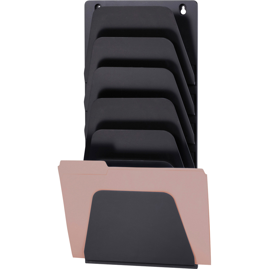 OIC 7 Compartment Wall File Holder, Black Plastic 22.4" H x 9.5" W x