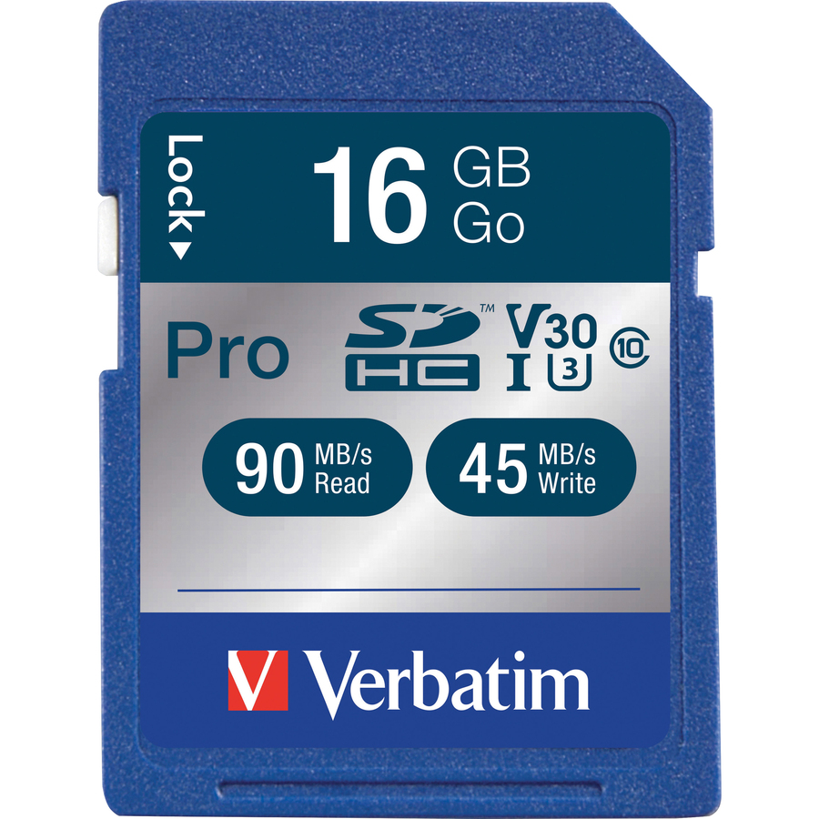 Verbatim 16GB Pro 600X SDHC Memory Card, UHS1 U3 Class 10 Memory