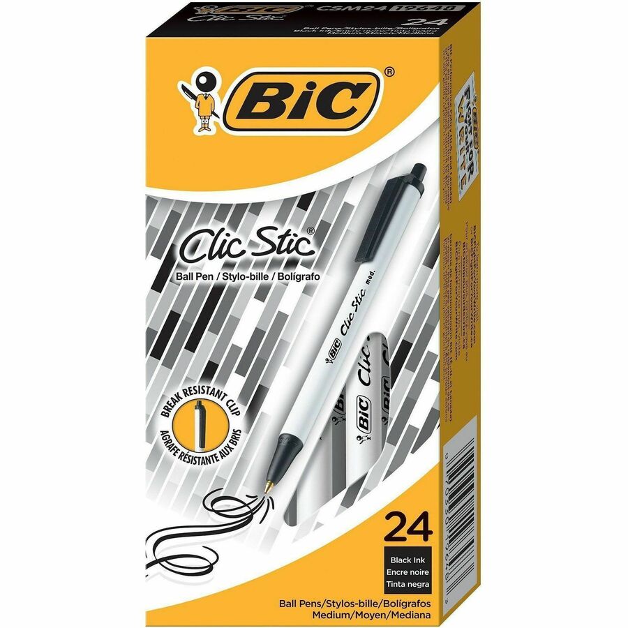 BIC Clic Stic Fashion Retractable Ball Point Pen, Black, 24 Pack Pens